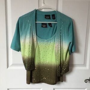 Cardigan set with sequins and strapped tank